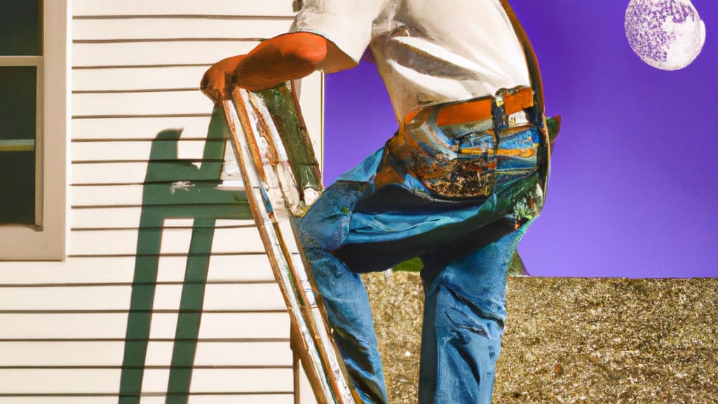 Man climbing ladder on Halfmoon, New York home to replace roof
