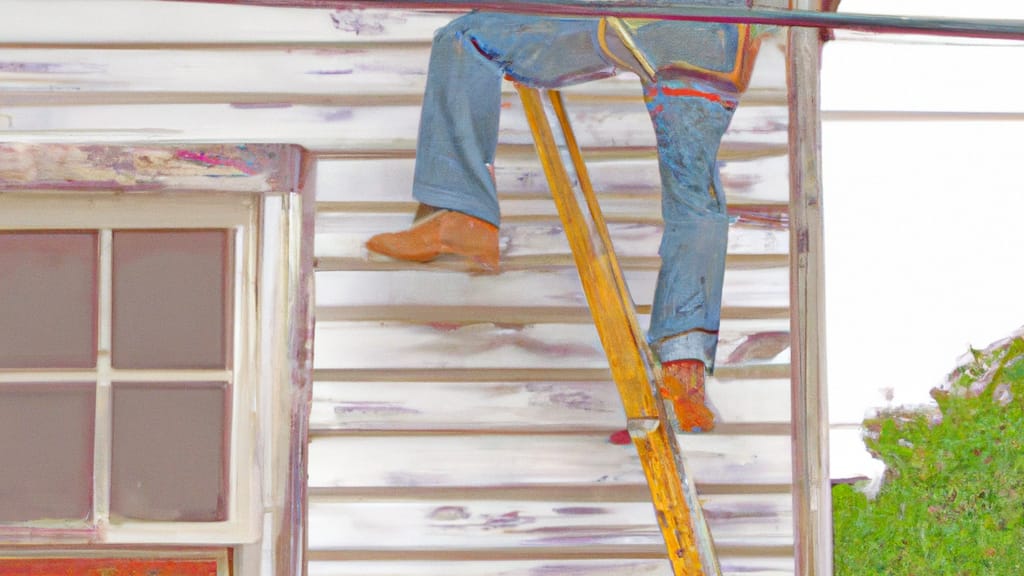 Man climbing ladder on Hallettsville, Texas home to replace roof