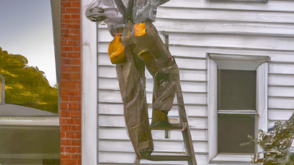 Man climbing ladder on Hamilton, New Jersey home to replace roof