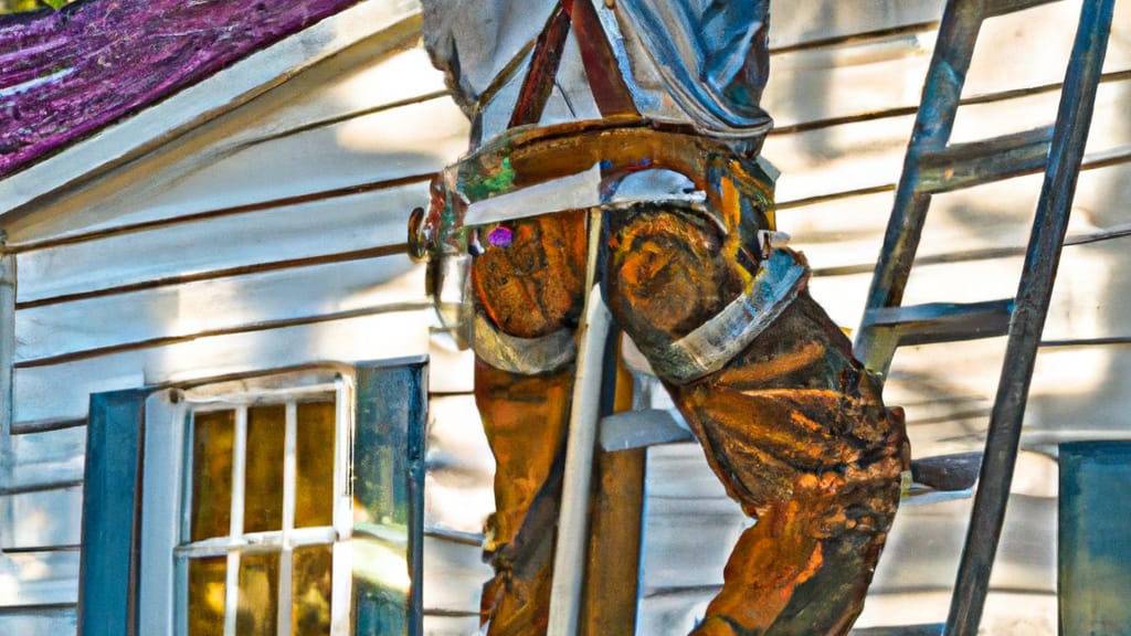 Man climbing ladder on Hampstead, North Carolina home to replace roof