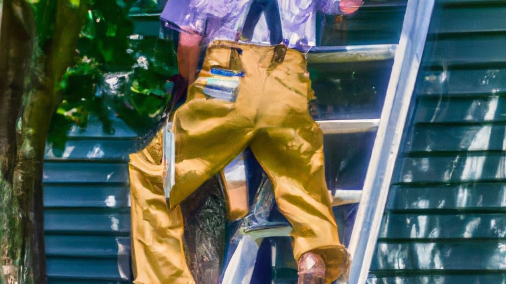 Man climbing ladder on Haw River, North Carolina home to replace roof