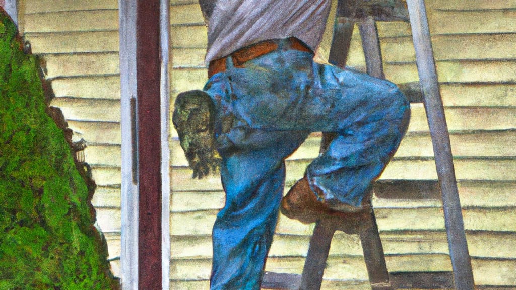 Man climbing ladder on Hayesville, North Carolina home to replace roof