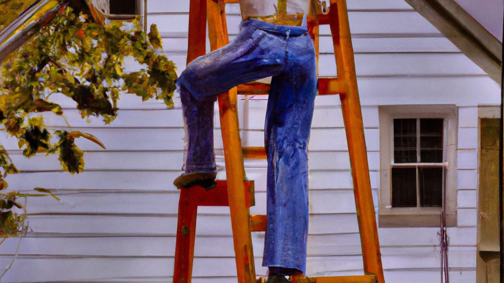 Man climbing ladder on Hazle Township, Pennsylvania home to replace roof