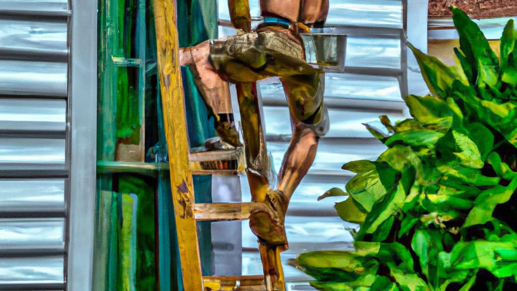 Man climbing ladder on Hermann, Missouri home to replace roof