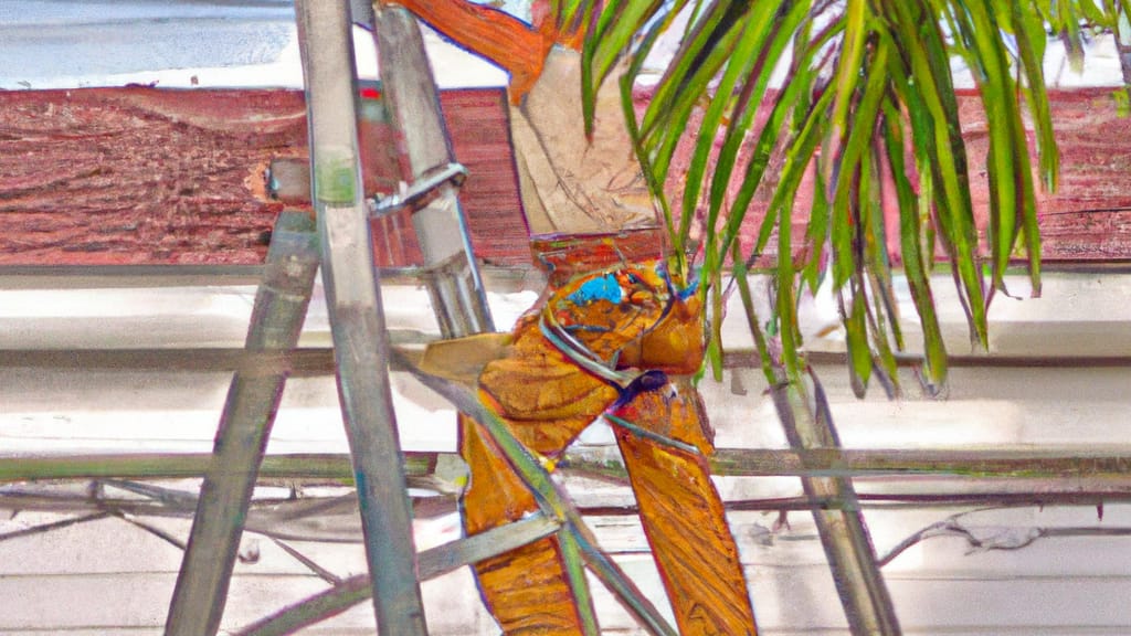 Man climbing ladder on Hialeah Gardens, Florida home to replace roof
