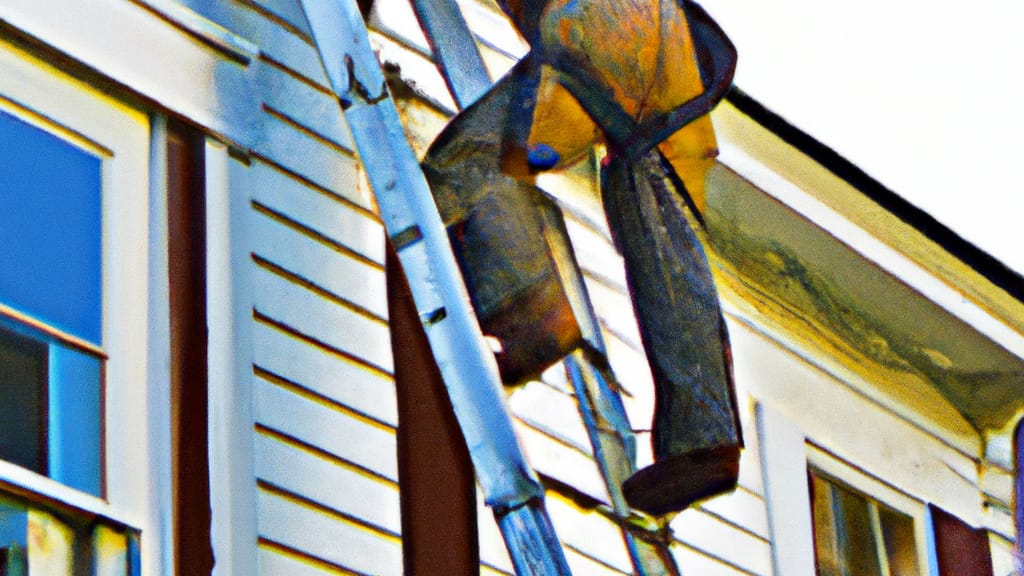 Man climbing ladder on High Falls, New York home to replace roof