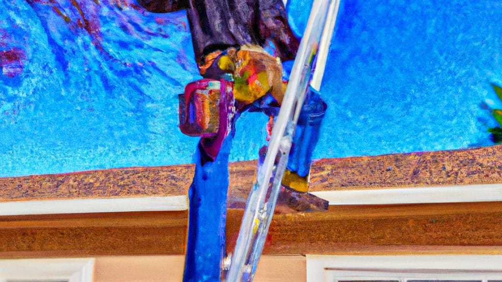 Man climbing ladder on Highlands Ranch, Colorado home to replace roof
