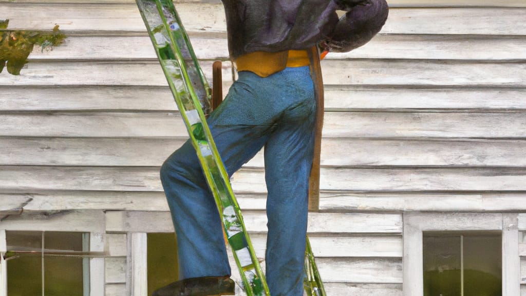 Man climbing ladder on Hobart, Oklahoma home to replace roof