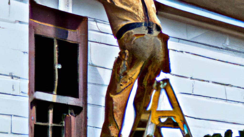 Man climbing ladder on Hollywood, Maryland home to replace roof