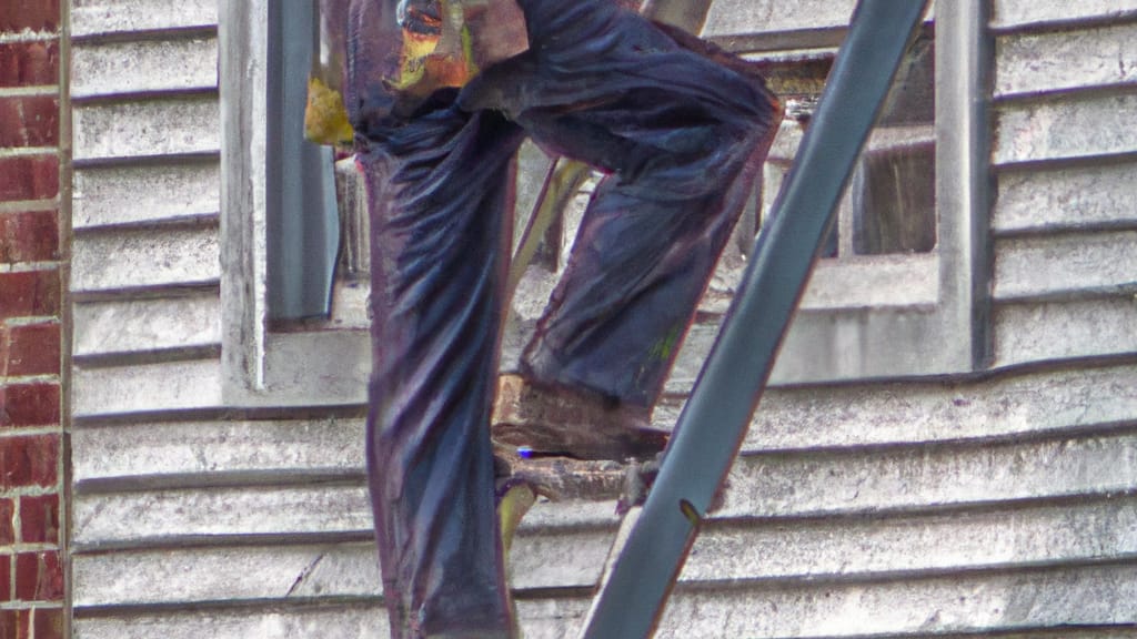 Man climbing ladder on Holmesville, Ohio home to replace roof