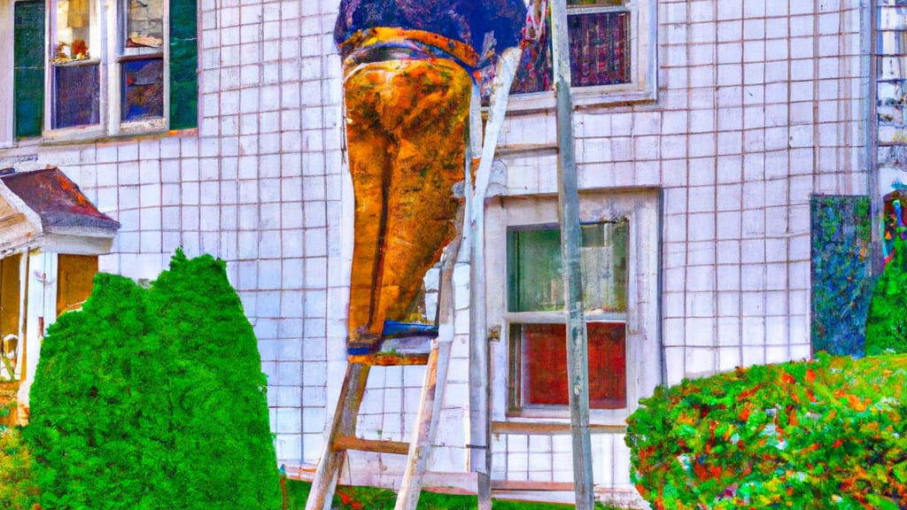 Man climbing ladder on Hopelawn, New Jersey home to replace roof