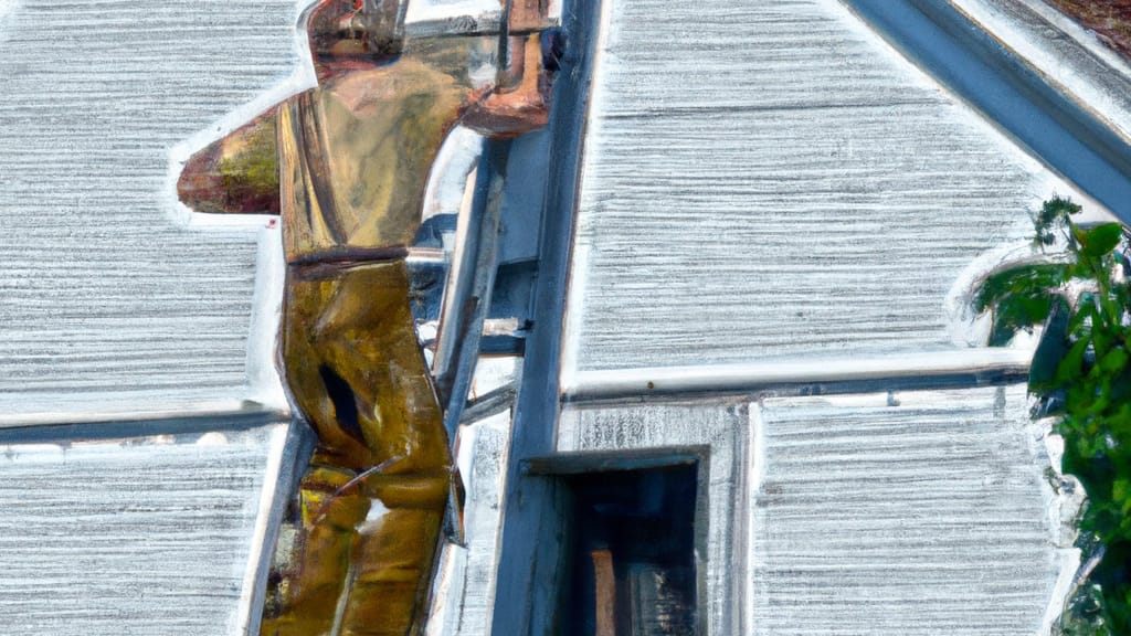 Man climbing ladder on Hortonville, Wisconsin home to replace roof