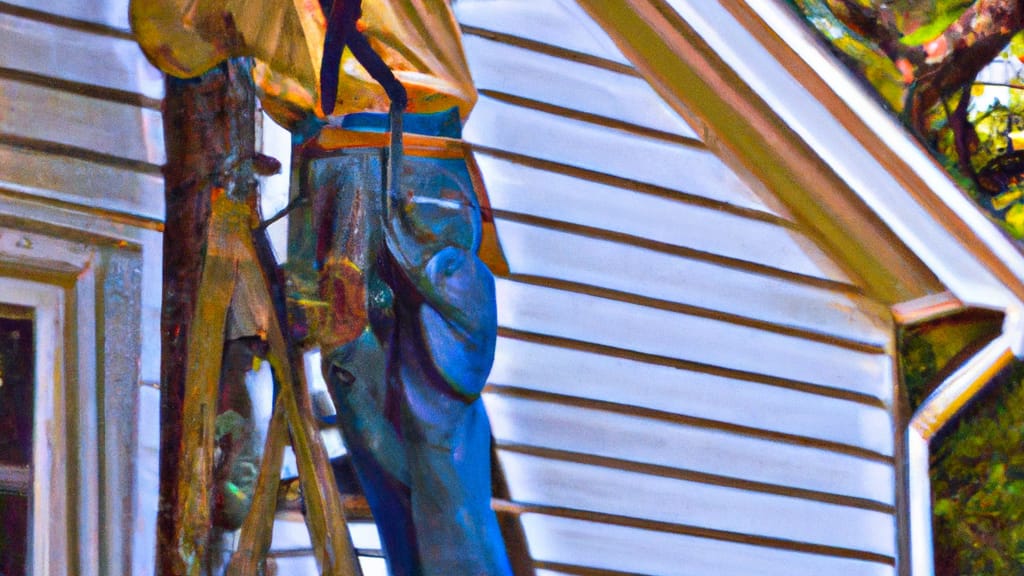 Man climbing ladder on Hudson, North Carolina home to replace roof
