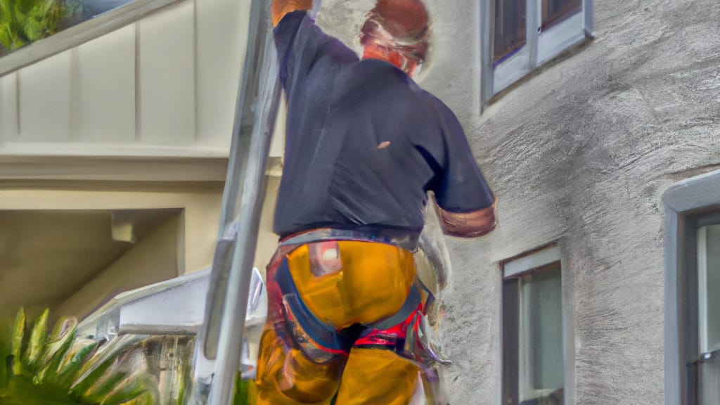 Man climbing ladder on Indialantic, Florida home to replace roof