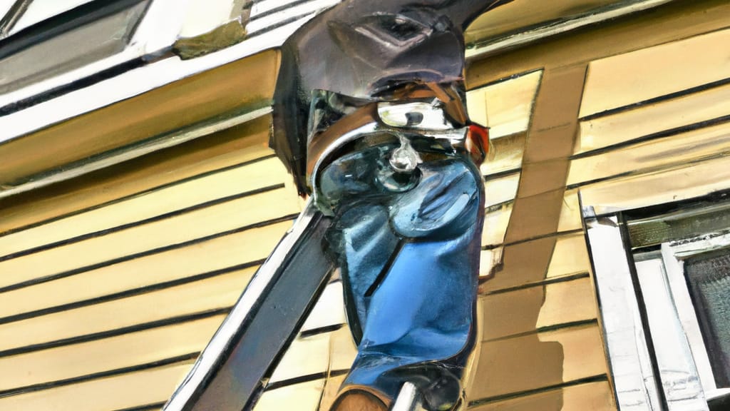 Man climbing ladder on Jamaica, New York home to replace roof