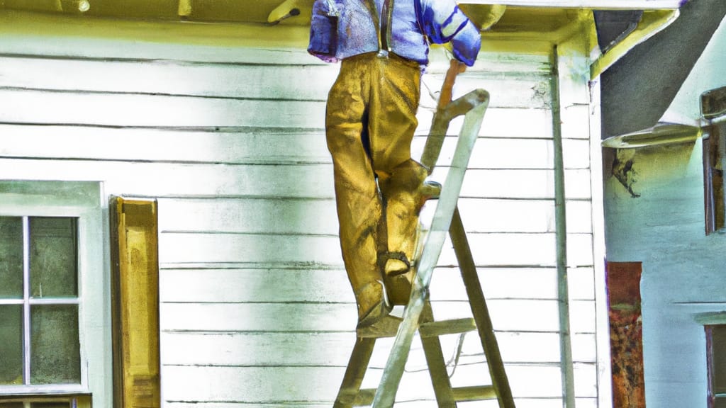 Man climbing ladder on Jamison, Pennsylvania home to replace roof