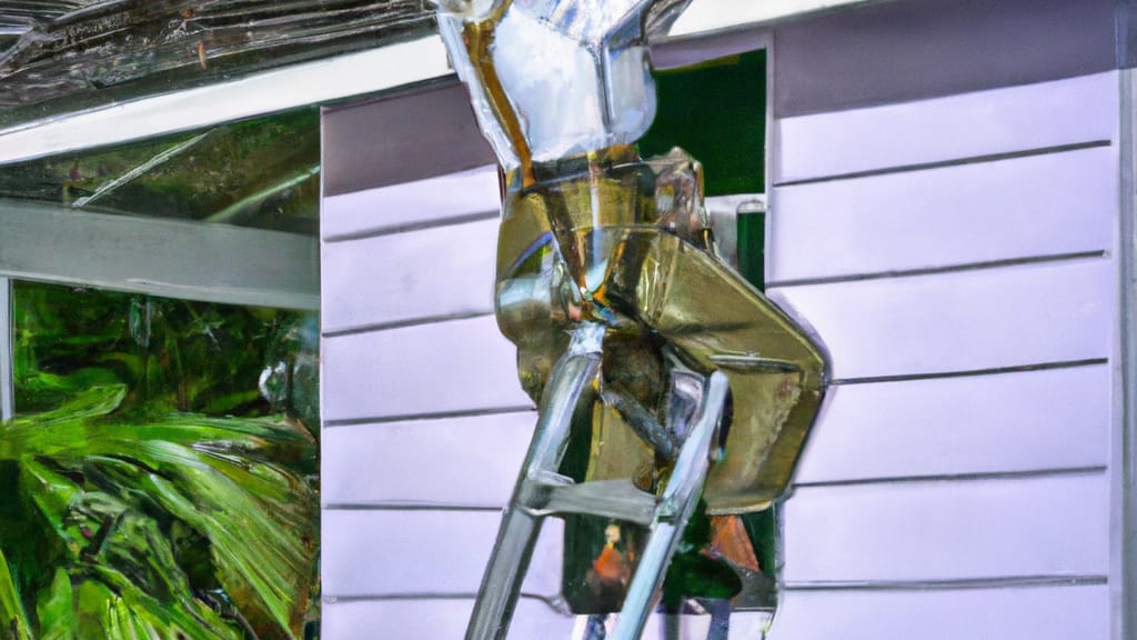 Man climbing ladder on Juno Beach, Florida home to replace roof