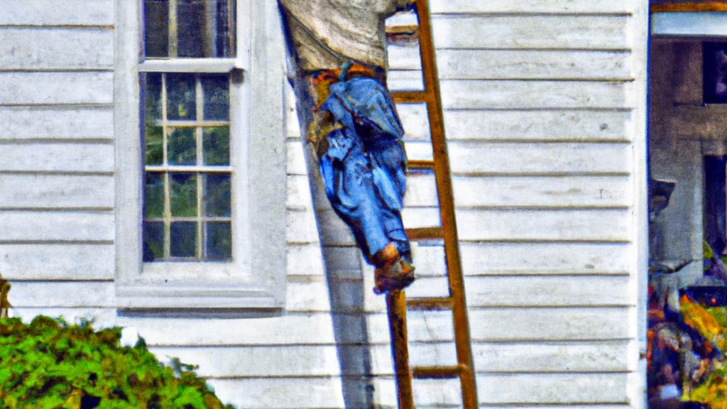 Man climbing ladder on Kidron, Ohio home to replace roof