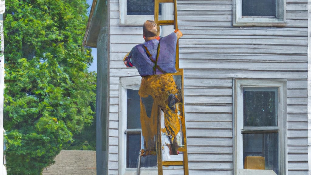 Man climbing ladder on Kiel, Wisconsin home to replace roof