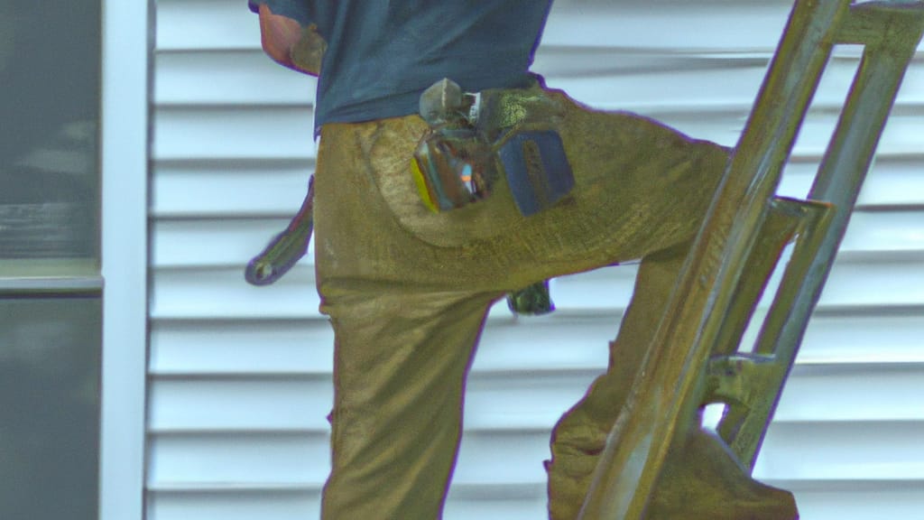 Man climbing ladder on Kingstree, South Carolina home to replace roof