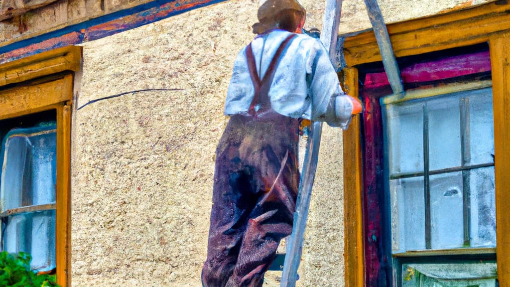 Man climbing ladder on Kinzers, Pennsylvania home to replace roof