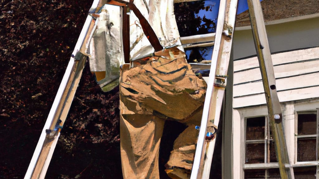 Man climbing ladder on Kirkwood, Missouri home to replace roof