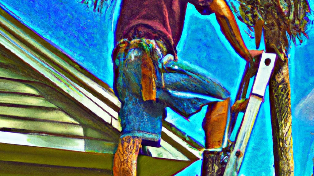 Man climbing ladder on Lake Park, Florida home to replace roof