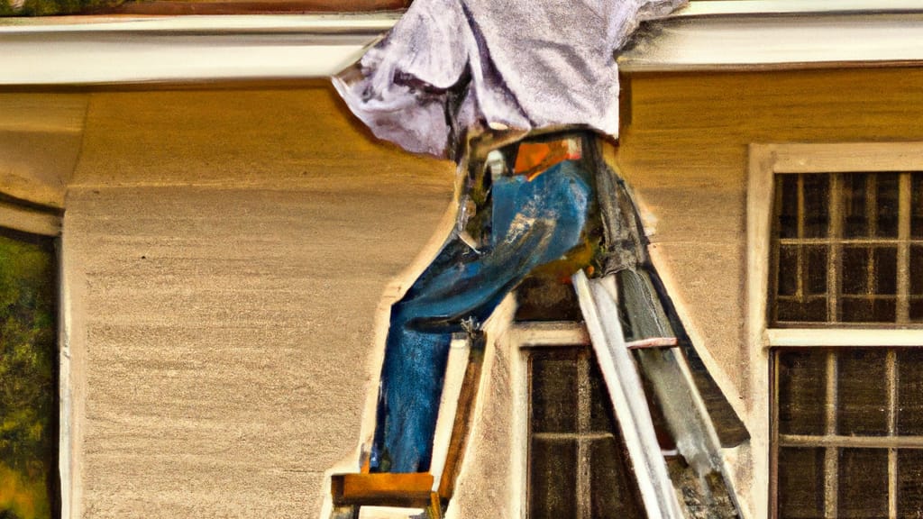 Man climbing ladder on Lake Placid, Florida home to replace roof