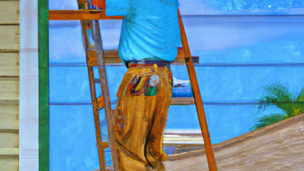 Man climbing ladder on Lake Worth Beach, Florida home to replace roof