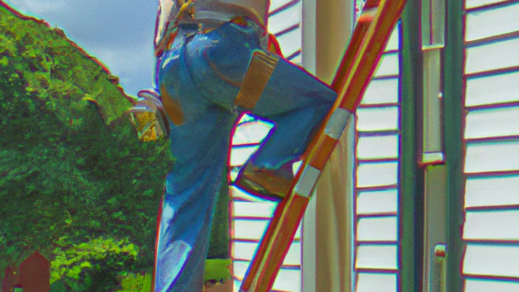 Man climbing ladder on Lakeland, Tennessee home to replace roof