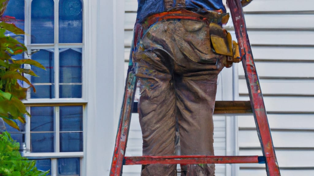 Man climbing ladder on Landover, Maryland home to replace roof
