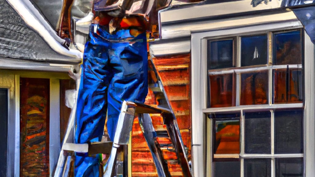 Man climbing ladder on Lanexa, Virginia home to replace roof