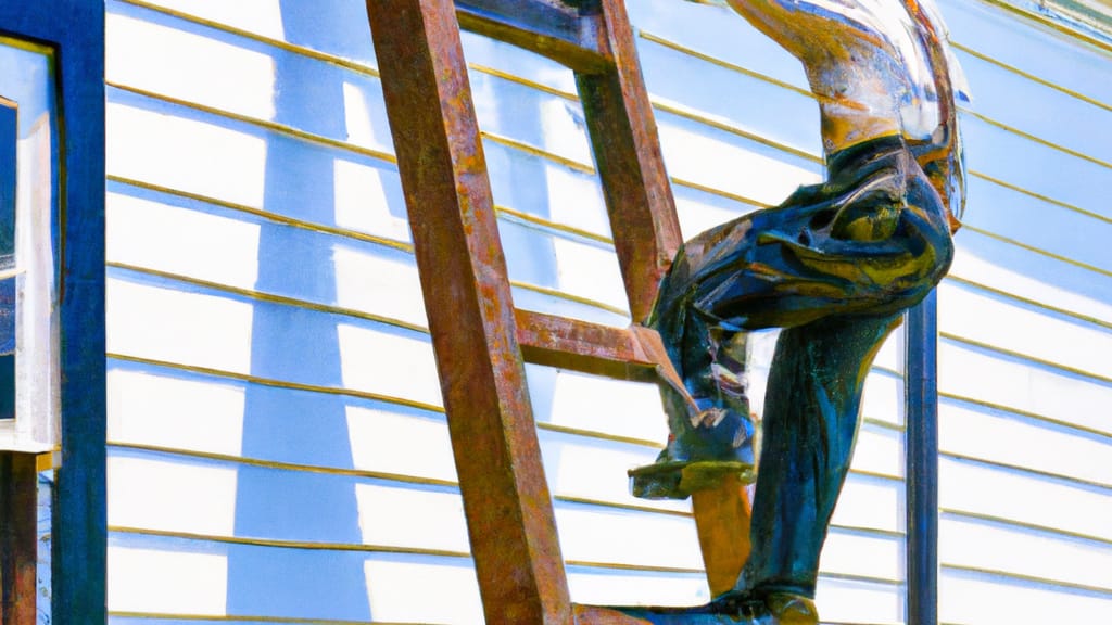 Man climbing ladder on Laurys Station, Pennsylvania home to replace roof