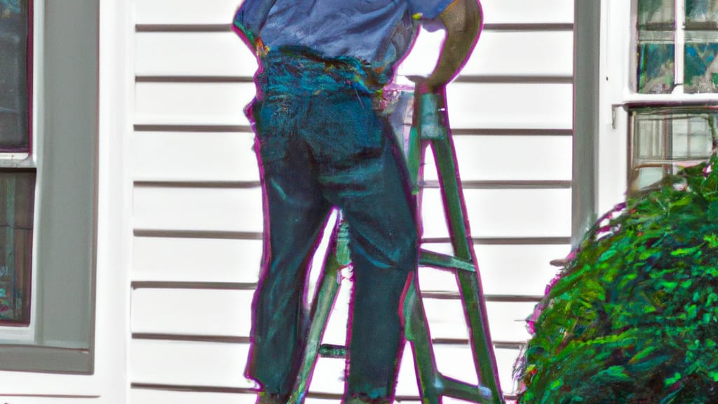 Man climbing ladder on Lawrence Township, New Jersey home to replace roof