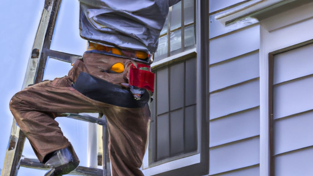 Man climbing ladder on Lees Summit, Missouri home to replace roof