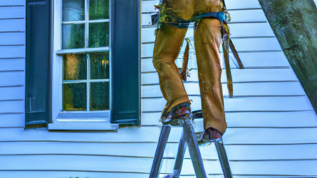 Man climbing ladder on Leonardtown, Maryland home to replace roof