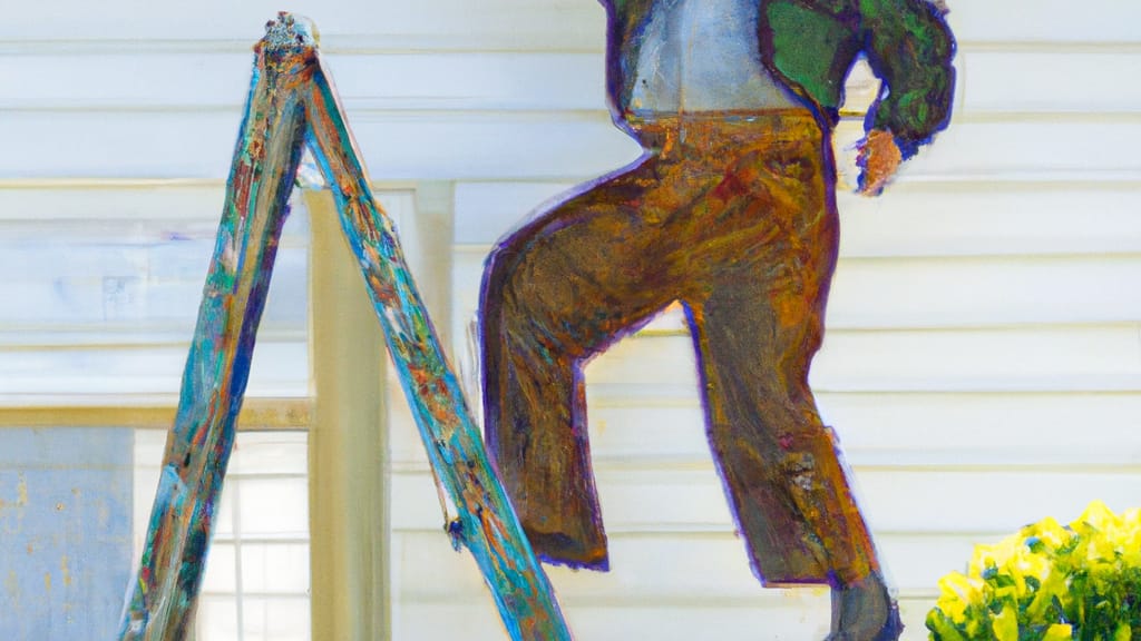 Man climbing ladder on Linden, California home to replace roof
