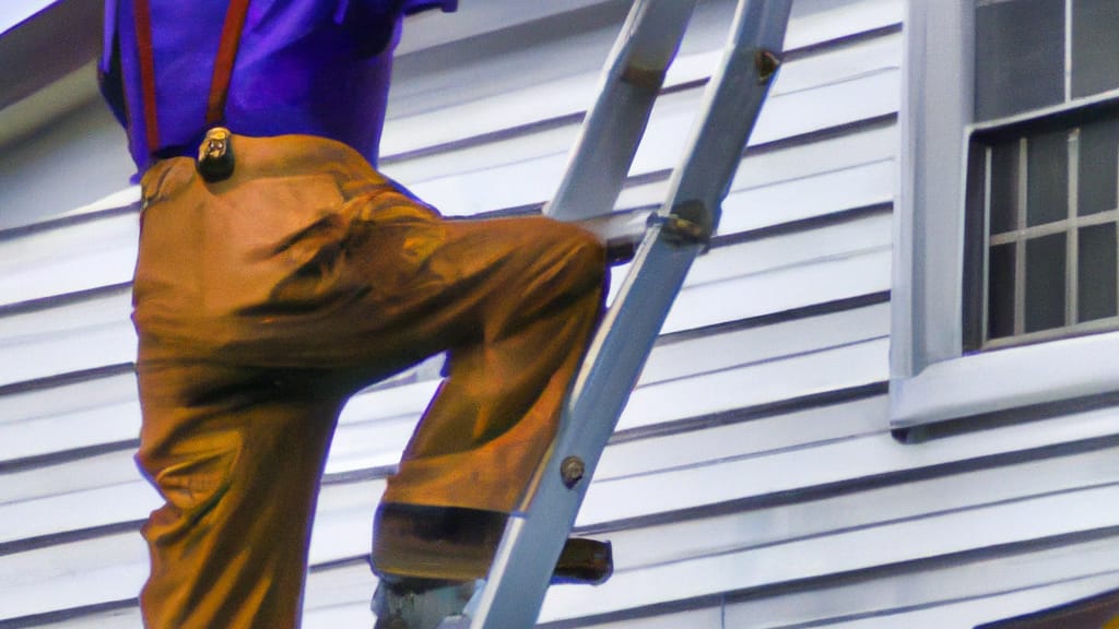 Man climbing ladder on Linthicum Heights, Maryland home to replace roof