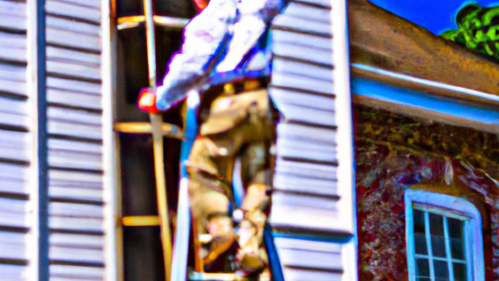 Man climbing ladder on Madison, Virginia home to replace roof