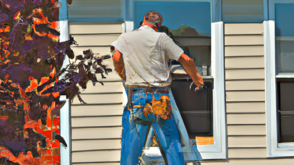 Man climbing ladder on Magnolia, New Jersey home to replace roof