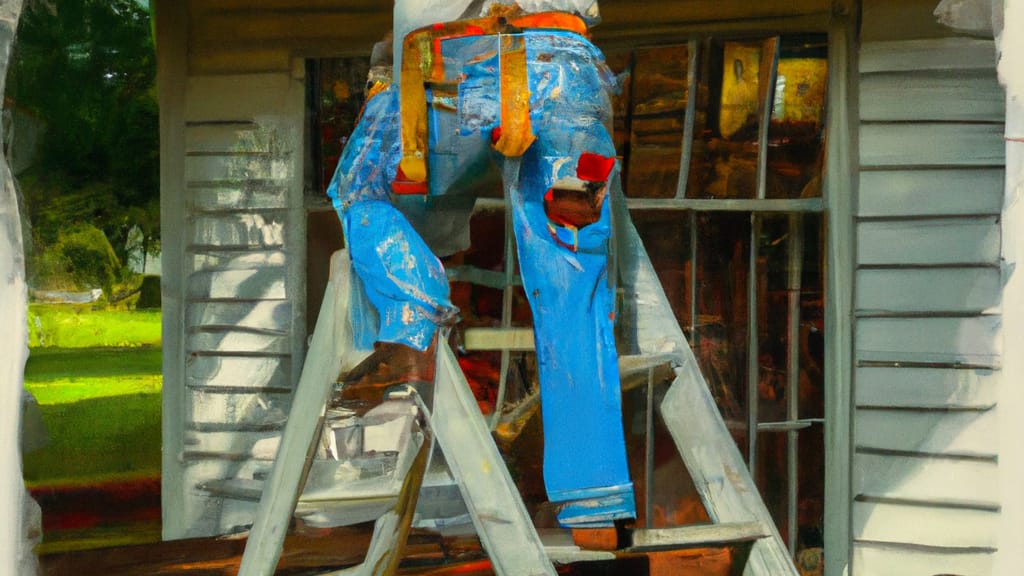 Man climbing ladder on Magnolia, Texas home to replace roof