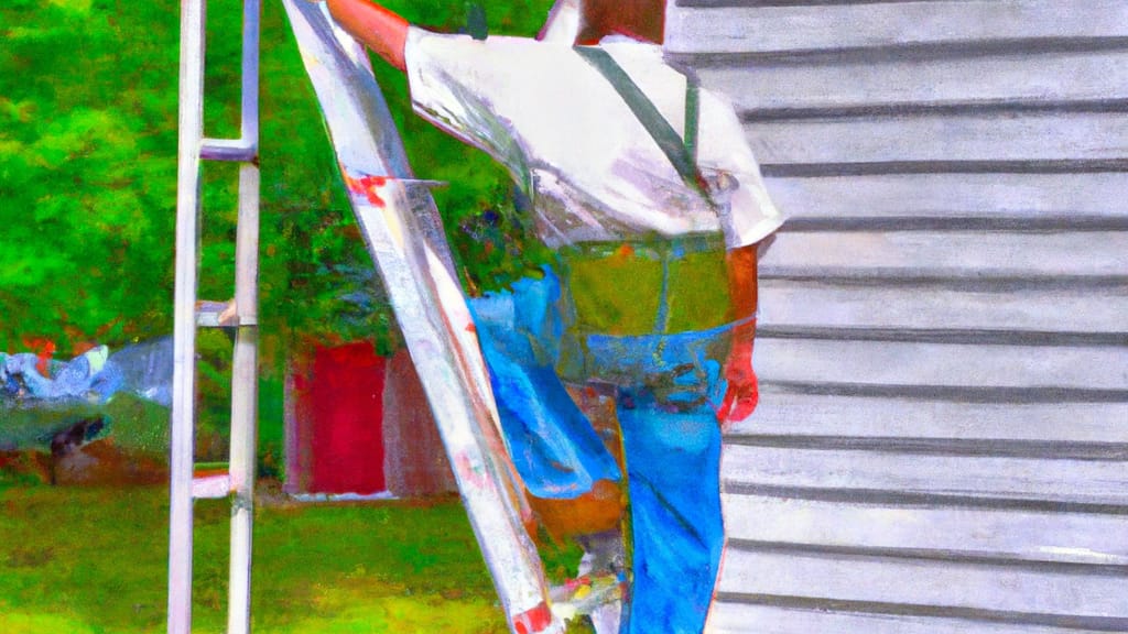 Man climbing ladder on Mansfield, Georgia home to replace roof