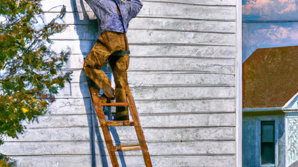 Man climbing ladder on Marengo, Ohio home to replace roof