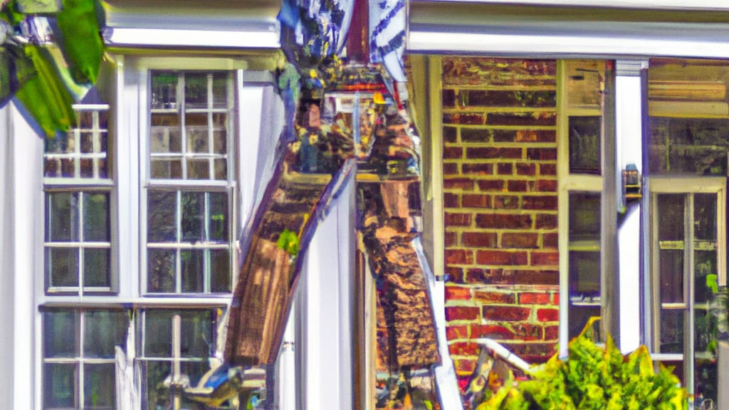 Man climbing ladder on McLean, Virginia home to replace roof