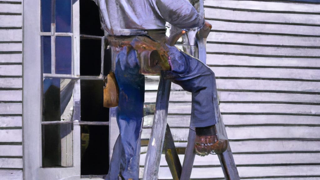 Man climbing ladder on McRae, Arkansas home to replace roof