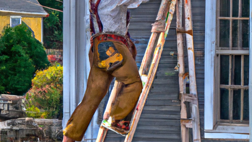 Man climbing ladder on McSherrystown, Pennsylvania home to replace roof