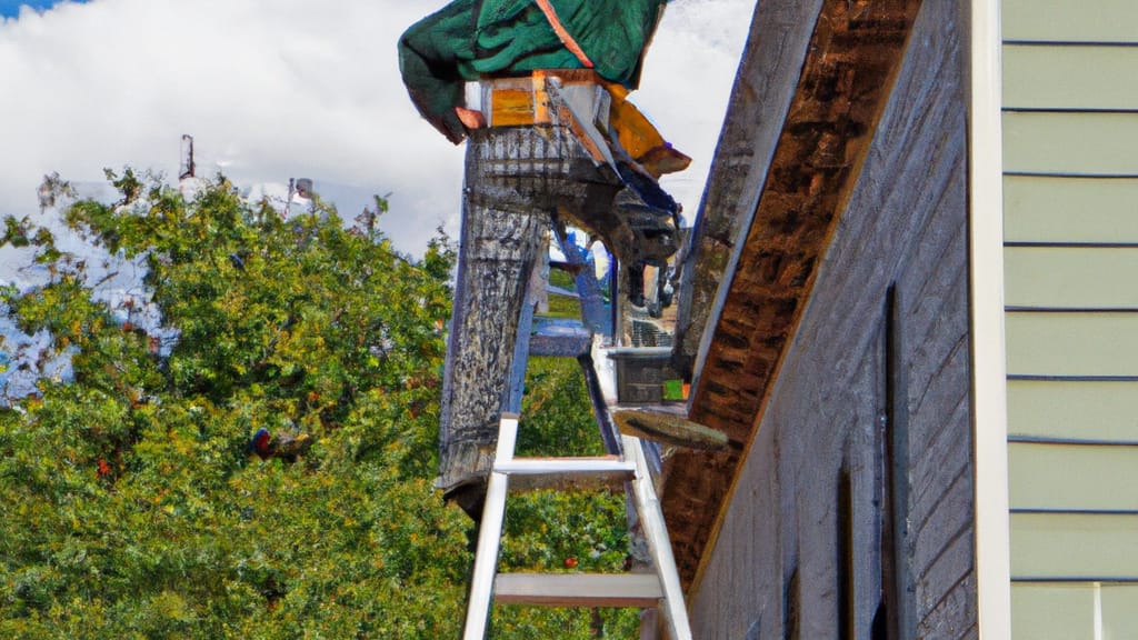 Man climbing ladder on Medina, Minnesota home to replace roof