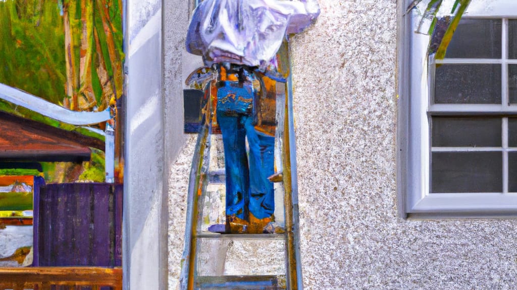 Man climbing ladder on Medley, Florida home to replace roof