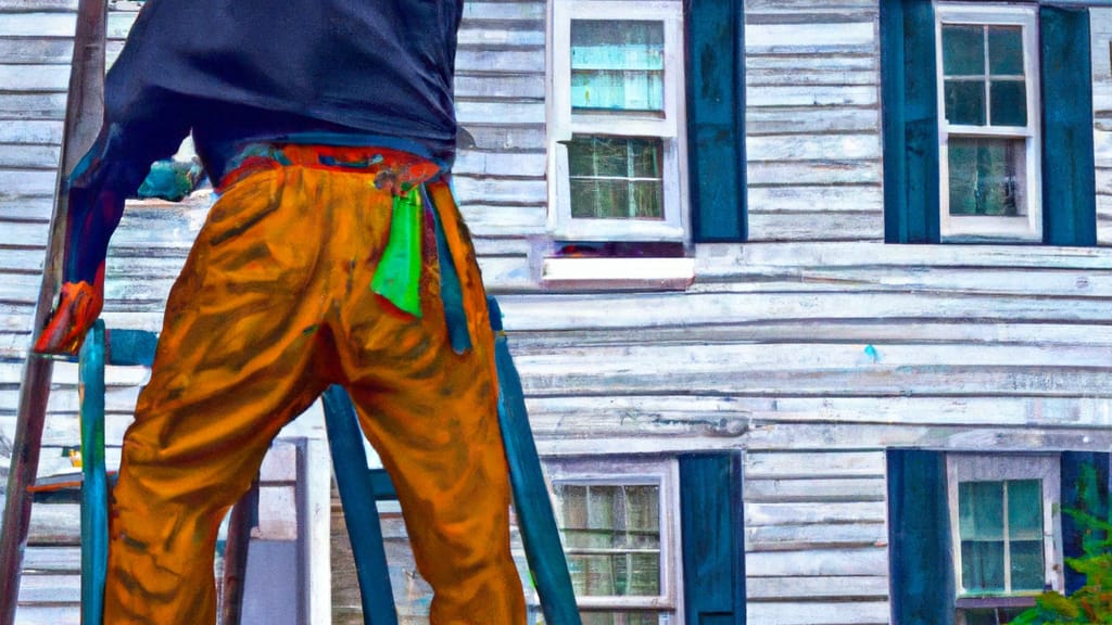 Man climbing ladder on Middleboro, Massachusetts home to replace roof