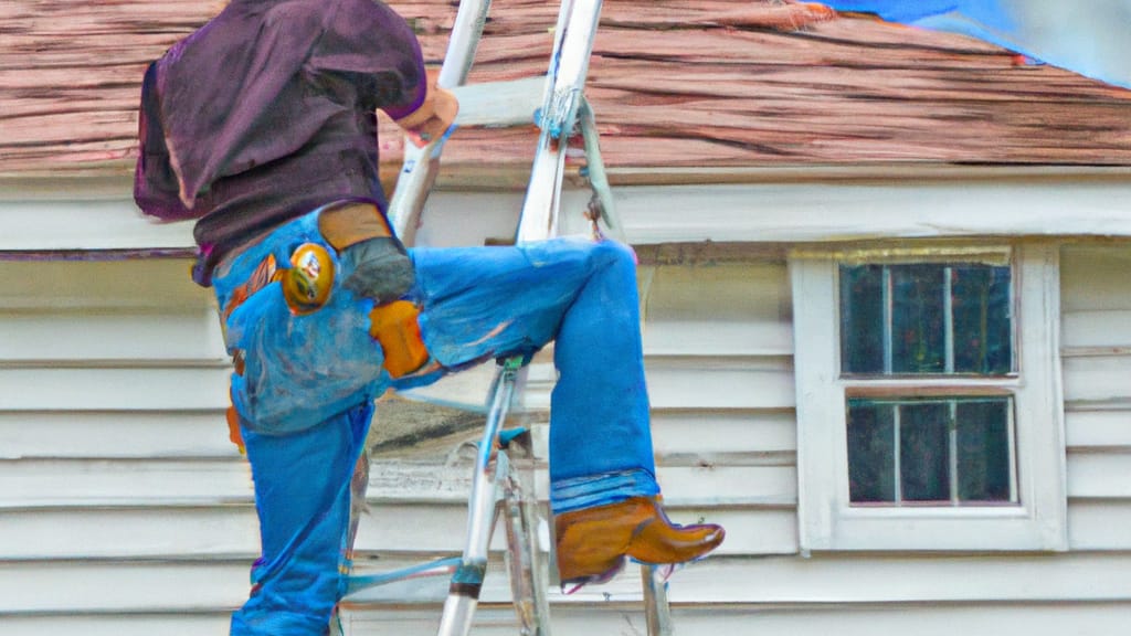 Man climbing ladder on Midwest City, Oklahoma home to replace roof
